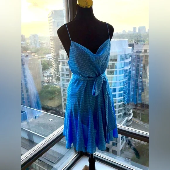 🆕 ALICE + OLIVIA 🧿 NWT Webber Cowl Neck Mini Dress, Blue Paradise - Picture 7 of 17
